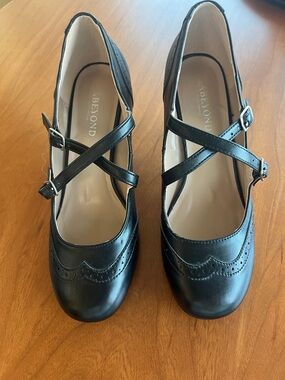 Babeyond Black Mary Jane Cross-Strap Brogue Heels